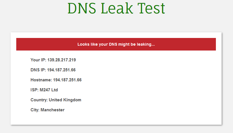 DNS leak test NL server UK resultaat